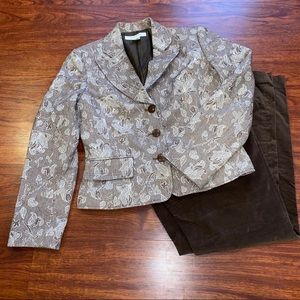 Nine West Pantsuit Floral Jacket and Brown Velour Pants
